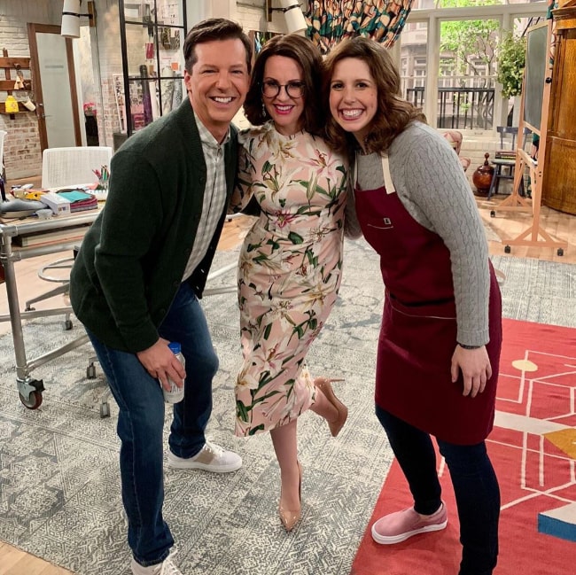 From Left to Right - Sean Hayes, Megan Mullally, and Vanessa Bayer posing for a picture in November 2019