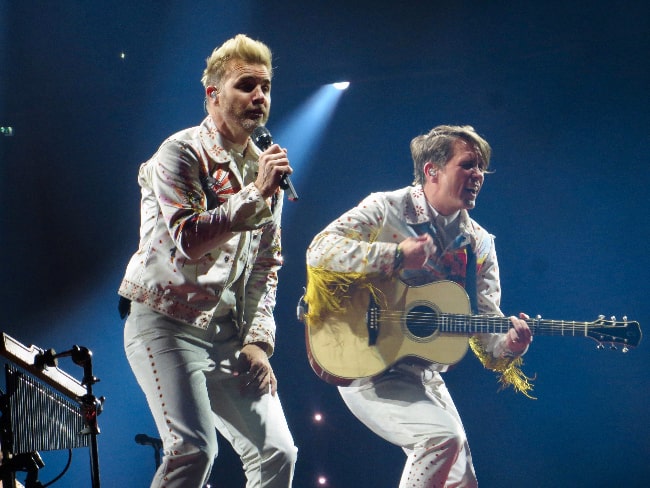 Gary Barlow and Mark Owen performing at the SSE Hydro in Glasgow during their Wonderland Live tour in 2017