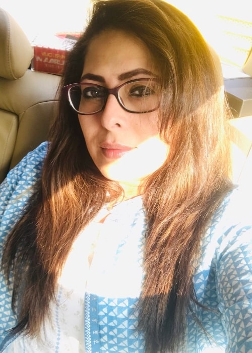 Geeta Kapoor as seen while clicking a sun-kissed car selfie in January 2019