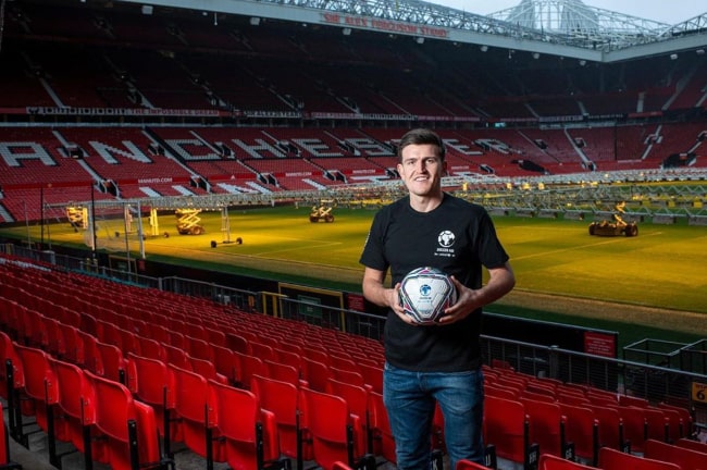 Harry Maguire during a photoshoot at Old Trafford stadium in Manchester in March 2020