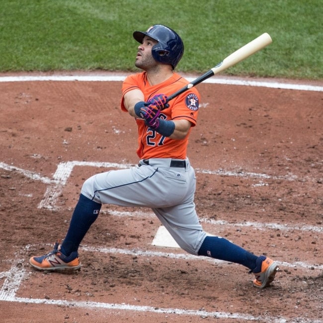 José Altuve as seen in a picture that was taken on June 23, 2017 just after he hits the ball