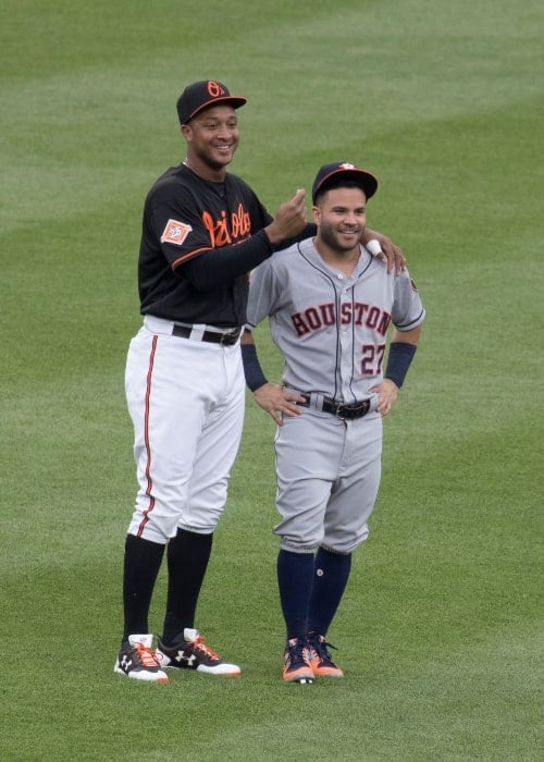José Altuve as seen in a picture with professional Dutch baseball player Jonathan Schoop during a game on July 21, 2017