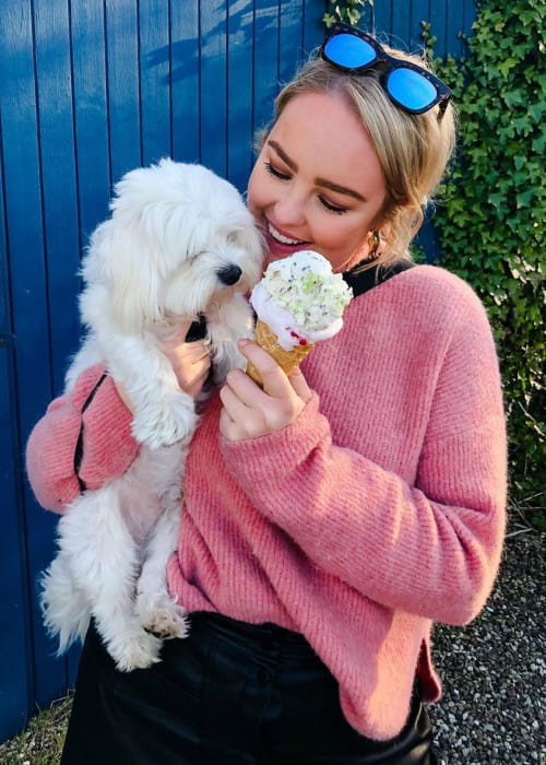 Julia Sofia Aastrup with her dog as seen in April 2020