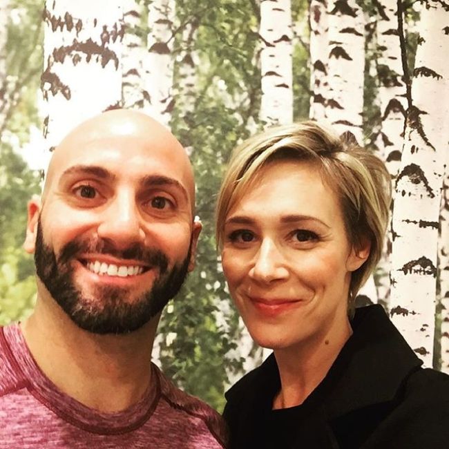 Liza Weil posing with Edan Harari of Kinetic Body Therapy in November 2015