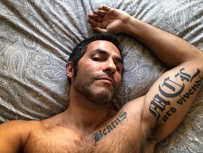 Mario de la Rosa as seen while clicking a shirtless selfie in Madrid, Spain in March 2020