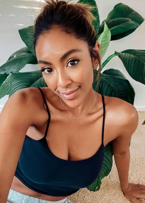 Tayshia Adams as seen in a selfie taken in Newport Beach, California in April 2020