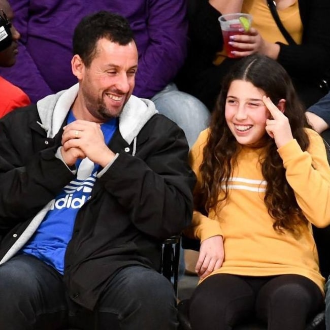 Adam Sandler in a picture taken with his daughter Sadie Sandler while at a basketball game at the Staples Center