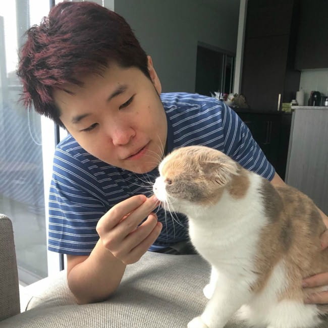 Disguised Toast with his cat as seen in August 2019