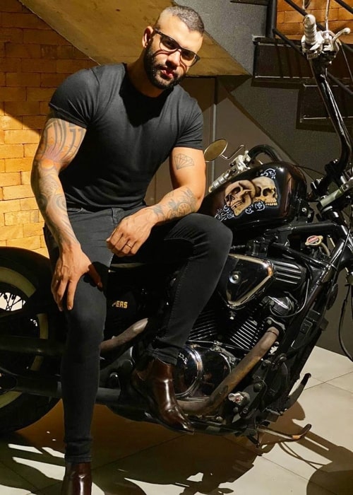Gusttavo Lima as seen in a picture taken while sitting on a motorcycle in April 2020
