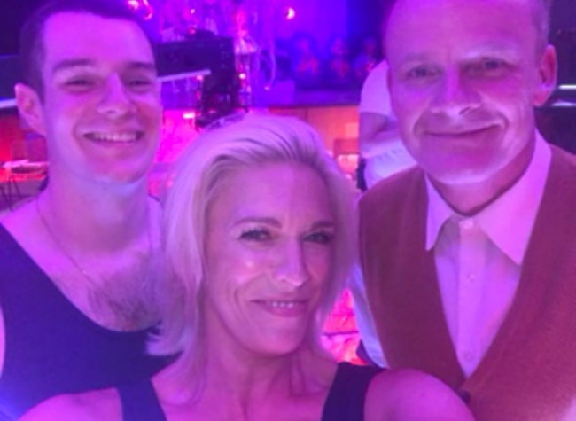 Hannah Waddingham as seen while clicking a selfie along with Alistair Petrie (Right) and Connor Swindells in Janaury 2020