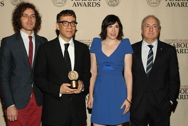 Jonathan Krisel, Fred Armisen, Carrie Brownstein, and Lorne Michaels as seen in 2012