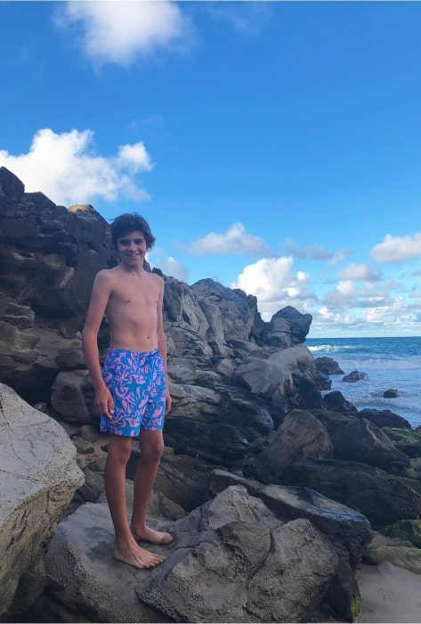 Lincoln Melcher as seen while posing shirtless for the camera in Kapalua, Hawaii in December 2017