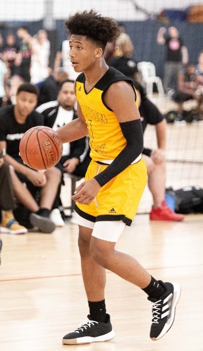Mikey Williams as seen while playing with the Compton Magic in April 2019
