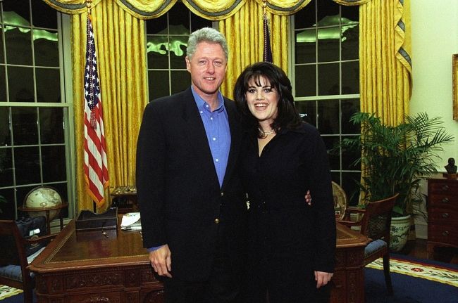 Monica Lewinsky posing with President Bill Clinton in the 1990s