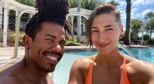 Rhea Ripley as seen while smiling in a selfie along with Demetri Action Jackson in June 2020