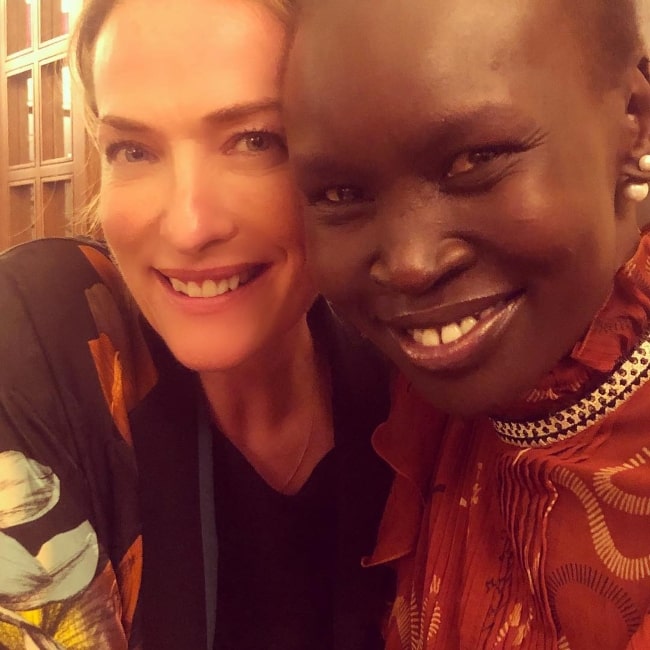 Tatjana Patitz (Left) as seen while smiling for a picture along with Alek Wek in Milan in February 2019