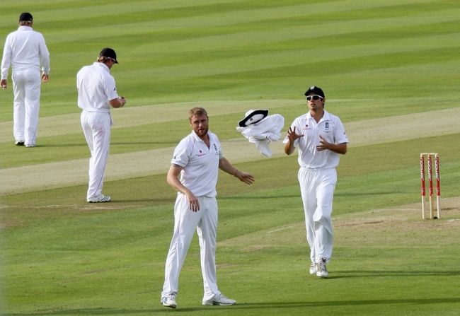 Andrew as seen throwing his sweater and panama to Alastair Cook during a match in 2009