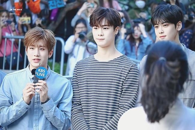Astro members JinJin, Moonbin, and Cha Eun-woo as seen in 2017