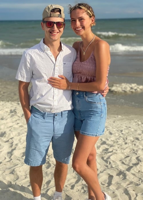 Blake OurFamilyNest as seen in a picture taken with his girlfriend Elena at the Emerald Isle, North Carolina June 2020