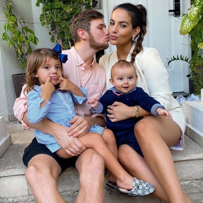 Casey Barker as seen in a picture taken with his beau YouTuber Nicole Corrales with their daughter Harlow and son Lake in May 2020