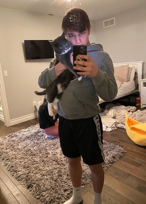 Chase Matthew as seen in a selfie taken with his cat in March 2020