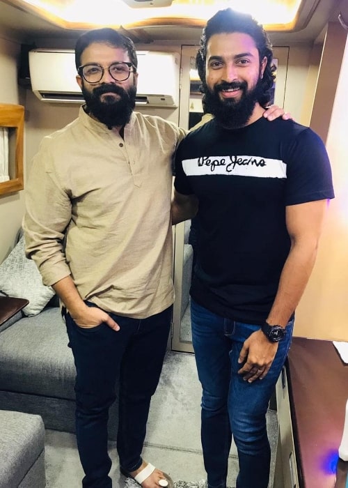 Dev Mohan (Right) posing for a picture alongside Jayasurya in Kochi, India