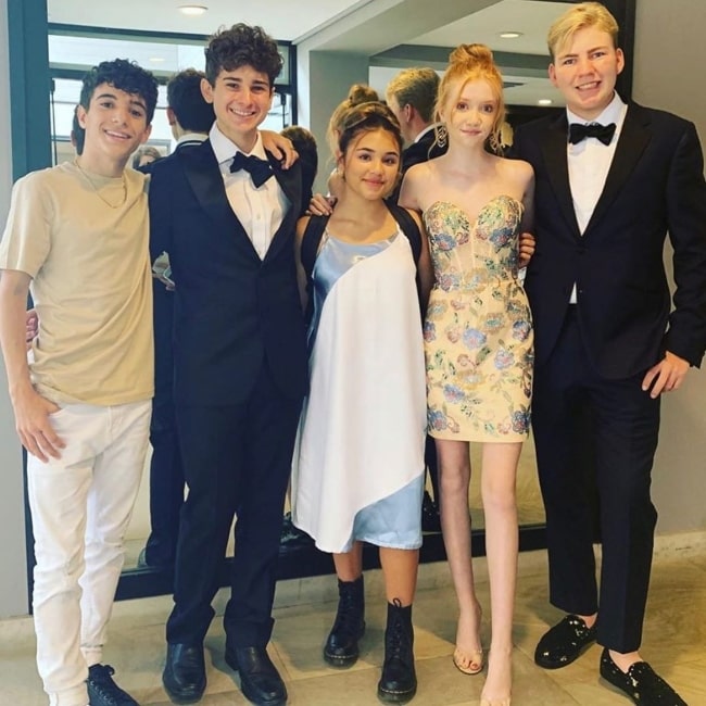 From Left to Right - Nick Bencivengo, Jax Malcolm, Madi Filipowicz, Makenna Kelly, and Connor Dean posing for the camera at Luxe Sunset Boulevard Hotel in September 2019