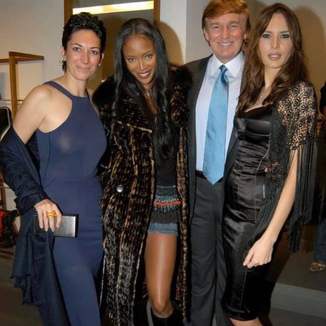 (From left to right) Ghislaine Maxwell, Naomi Campbell, Donald Trump, and Melania Trump