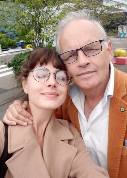 Genevieve Gaunt as seen while clicking a selfie with her father at Amsterdam Airport Schiphol in the Netherlands in August 2019