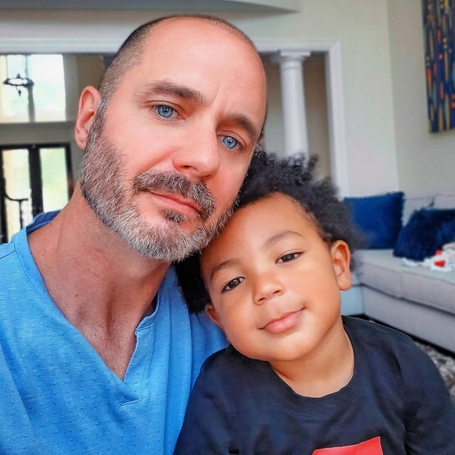 Justin McClure as seen in a selfie that was taken in May 2020, with his son Jersey McClure