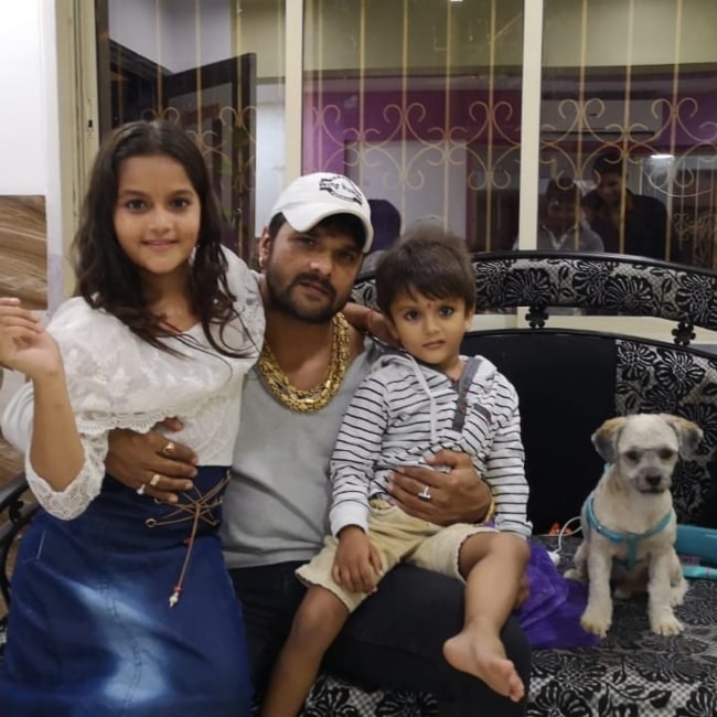 Khesari Lal Yadav as seen in a picture taken on the day of his son Rishab's birthday in June 2020