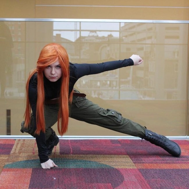 Nyannyancosplay as seen in a picture taken while she was dressed as Disney's Kim Possible at the Indiana Comic Con 2018