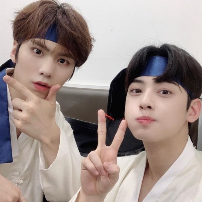 Rocky (left) and Cha Eun-woo seen together in July 2019