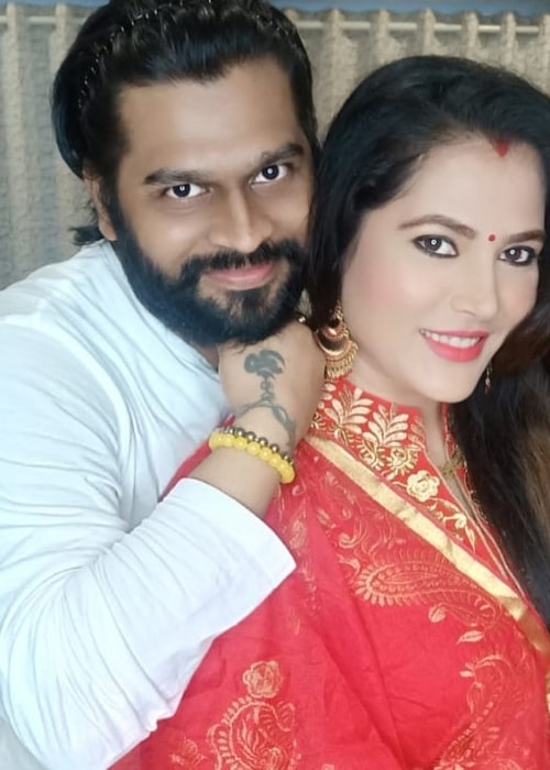 Seema Singh as seen in a picture taken with her husband Saurav Kumar in July 2020