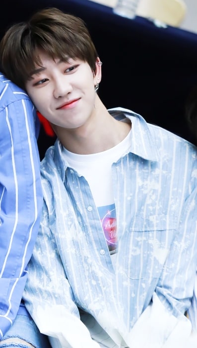 The8 as seen while smiling at the Gwanghwamun fan signing in June 2017