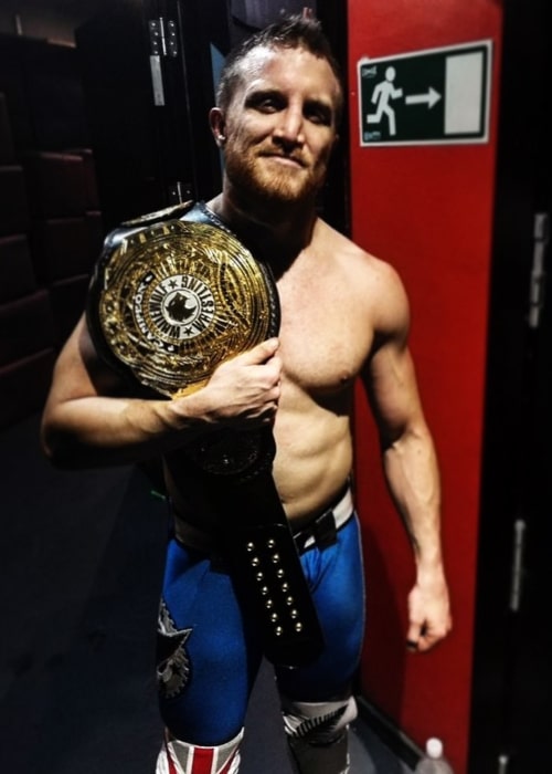 Travis Banks after winning the White Wolf Wrestling Triple W Undisputed Championship in June 2019