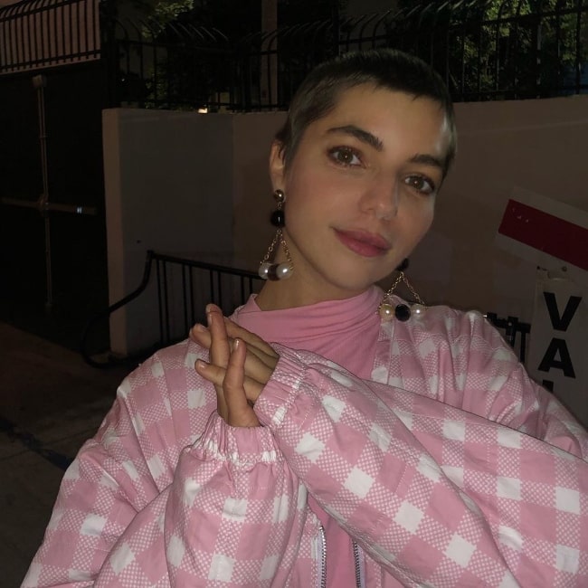 Angela Trimbur posing for the camera in June 2019