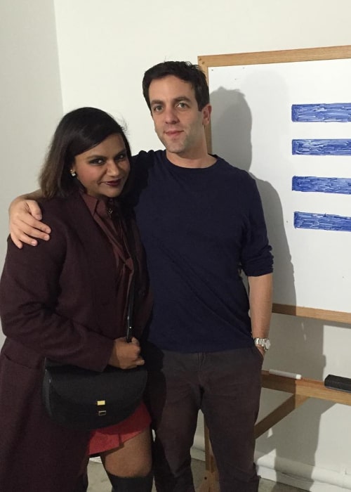 B. J. Novak and Mindy Kaling, as seen in November 2015