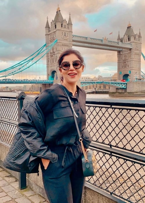 Debina Bonnerjee as seen while smiling for a picture during her trip to London, United Kingdom