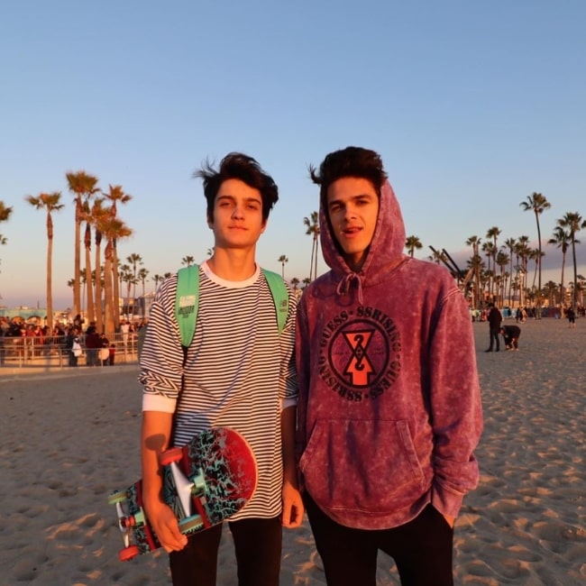 Dom Brack (Left) as seen while posing for a picture alongside Brent Rivera at Venice Beach, Los Angeles in January 2020