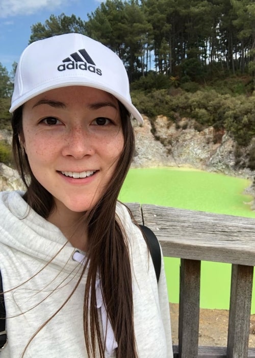 Emily Piggford as seen while taking a selfie at Wai-O-Tapu Thermal Wonderland in October 2019