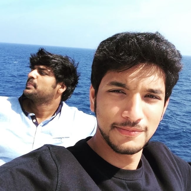 Gautham Karthik as seen in a selfie that was taken with actor Sathish in Singapore in December 2018