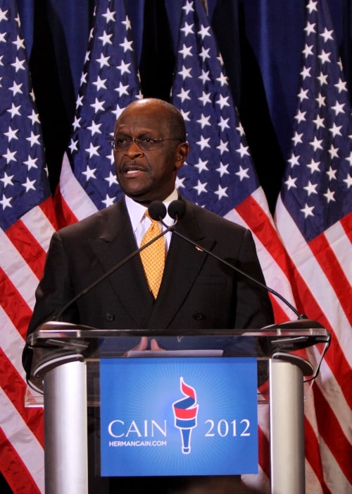 Herman Cain as seen while speaking at a press conference in Scottsdale, Arizona on November 8, 2011