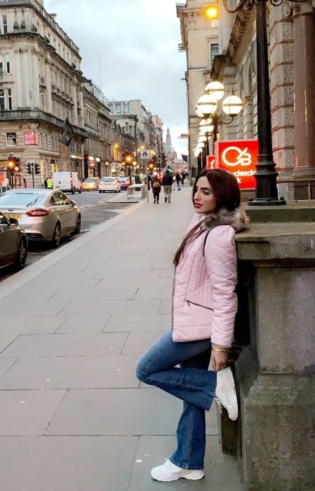 Mansi Sharma as seen while posing for a picture while on her honeymoon in London, England