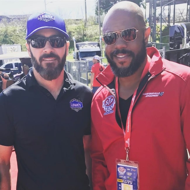 Rockmond Dunbar (Right) as seen in a picture alongside professional stock car racing drive Jimmie Johnson in April 2017