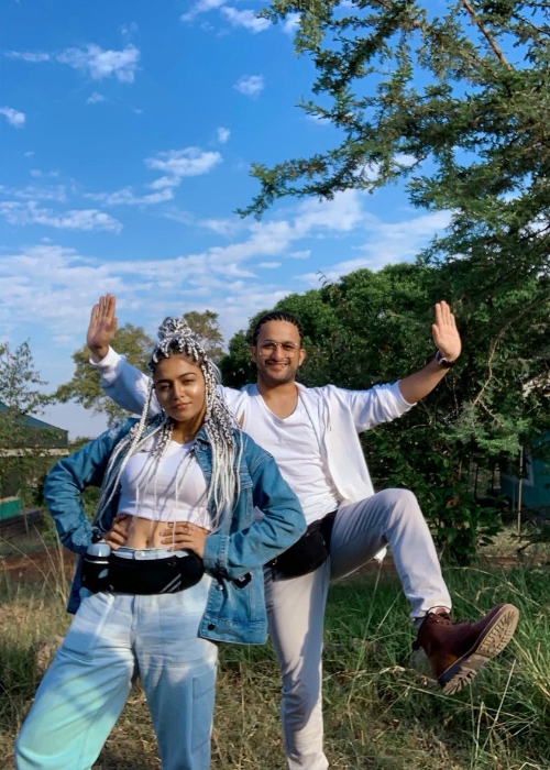 Wamiqa Gabbi posing for a picture alongside Veer Rajwant Singh at Maasai Mara Game Reserve in October 2019