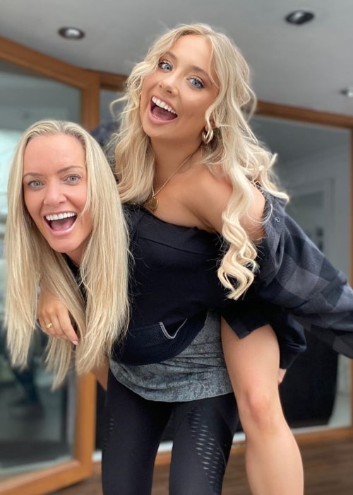 Wendy Barker as seen in a picture taken with piggy backing her daughter YouTuber Saffron Barker in July 2020