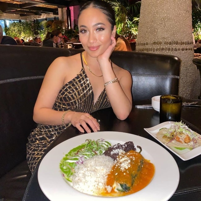 Asia Banyaga as seen while enjoying a meal at Javier's - Century City in January 2020