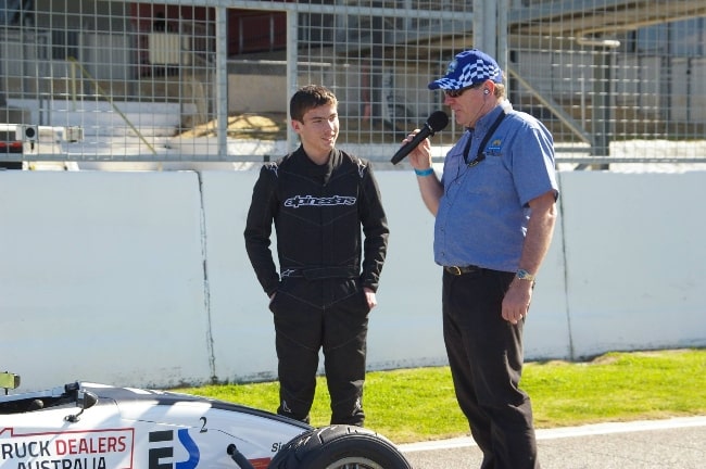 Calan Williams (Left) pictured while being interviewed at Barbagallo Raceway in July 2016