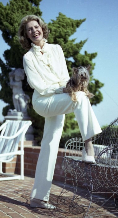 Cyd Charisse as seen while smiling in a picture taken on her terrace in Los Angeles, California in 1987